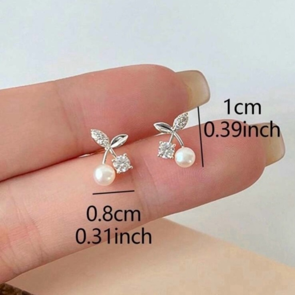 White Pearl CZ Cherry Earrings In Silver - Picture 5 of 5